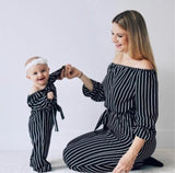 Family Matching Mother-daughter Striped One-line Long-sleeved Dresses