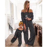 Family Matching Mother-daughter Striped One-line Long-sleeved Dresses