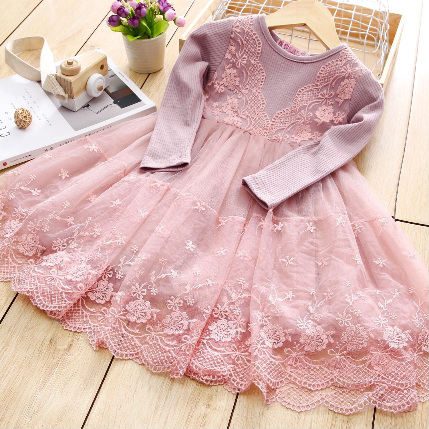 2-8T Kid Baby Girl Lace Long Sleeves Dresses