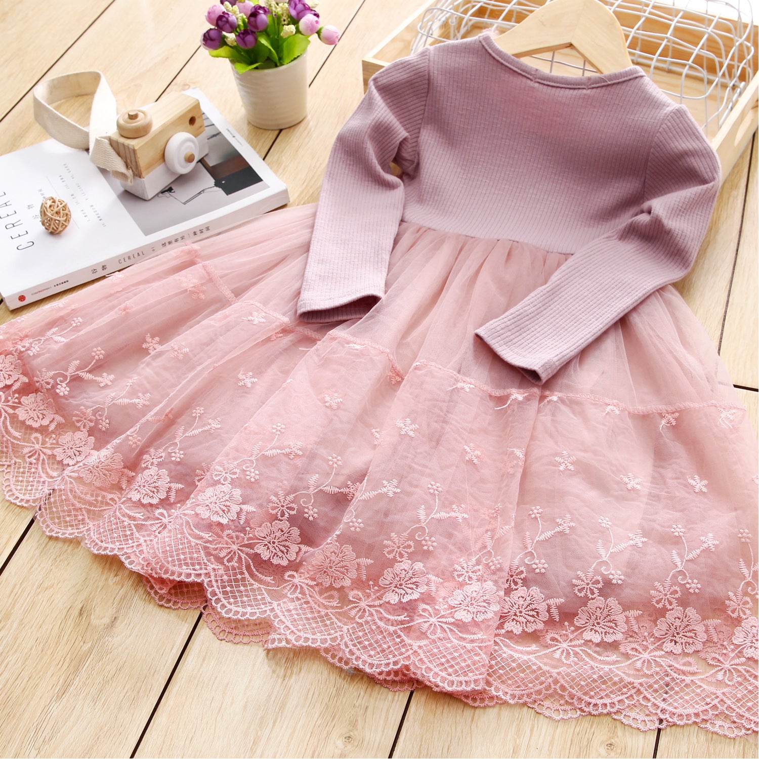 2-8T Kid Baby Girl Lace Long Sleeves Dresses
