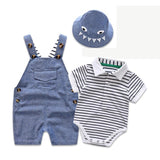 Toddler Baby Boy New Summer Shark-striped 3 Pcs Sets Suit
