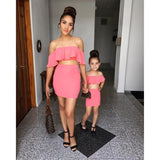 Family Matching Mother-daughter Solid Flounces Dresses