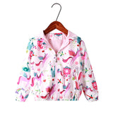 Kid Girls Print Hoodie Zipper Top Cartoon Flamingo Spring Autumn Coats