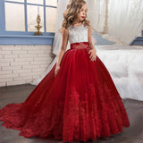 Kid Girl Princess Bow-tie Wedding Dress Lace Flower Dresses