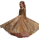 Kids Girl Party Wedding  Gorgeous Gold Sequins Pageant Gown Princess Dress