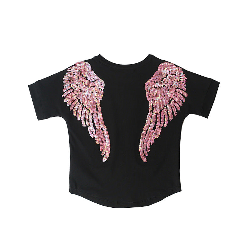 Family Matching Angel Wings Sequin Embroidery Adult Kids Shirt Tops