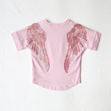 Family Matching Angel Wings Sequin Embroidery Adult Kids Shirt Tops