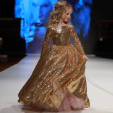 Kids Girl Party Wedding  Gorgeous Gold Sequins Pageant Gown Princess Dress
