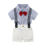 Kid Baby Boy Suit Suspenders Plaid Short Sleeves 2 Pcs Sets