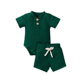 Baby Unisex Summer Ribbed Solid Color Shorts 2 Pcs Sets