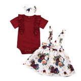Baby Girl Ruffle Short Sleeve Floral 3 Pcs Sets