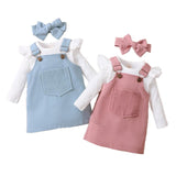 Baby Girl Long Sleeve RuffleF Suspender 3 Pcs Suits