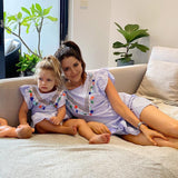 Family Matching Mommy And Me Fringed Embroidery Striped Dresses