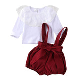 Baby Girl Outfit Long Sleeve Lace Ruffle Collar Suspender 2 Pcs Sets