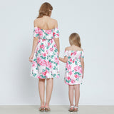 Family Matching Mother-daughter One-shoulder Printed Flounce Spring Dresses