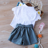 Kid Baby Girl Grid Butterfly Shorts Sleeve Summer Style Suits 2 Pcs Sets