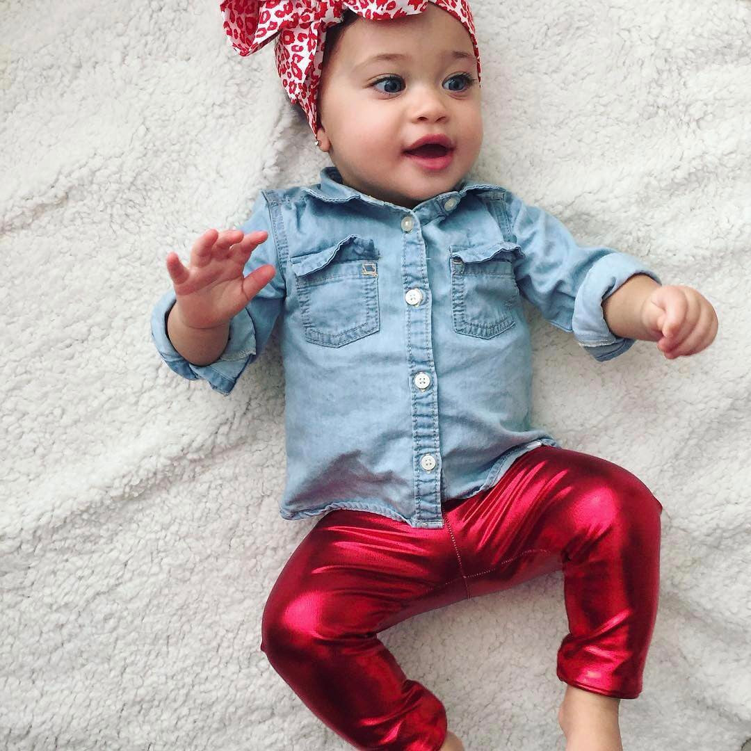 Toddler Infant Baby Girl Casual Denim Flared Long Trouser Set 2 Pcs