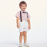 Kid Baby Boy Suit Gentleman Polka Dot Bow Tie Suspenders 2 Pcs Sets