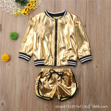 Kid Baby Boys Suit Stand-up Collar Zipper Metallic 2 Pcs Sets