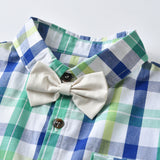 Baby Boy Suit Plaid Suit Gentleman Bow Tie Short Sleeve 2 Pcs Sets