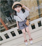 Kid Baby Girl Grid Butterfly Shorts Sleeve Summer Style Suits 2 Pcs Sets