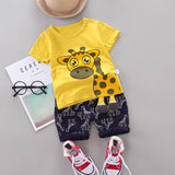 Boy Summer Short Sleeve Cartoon Giraffe Fashionable 2 Pcs Set