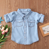 Kid Baby Girl Boy Long Sleeve Lapels Denim Shirt Blouses