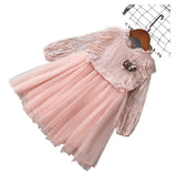 Kid Baby Girl Lace Fluffy Gauze Long Sleeve Flower Casual Dresses