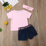 Kid Baby Girl Printed Jeans Letter Outfits 3 Pcs Set