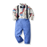 Gray Printed Long-sleeved Suspenders Baby Boy 2 Pcs Set suits