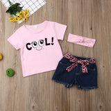 Kid Baby Girl Printed Jeans Letter Outfits 3 Pcs Set