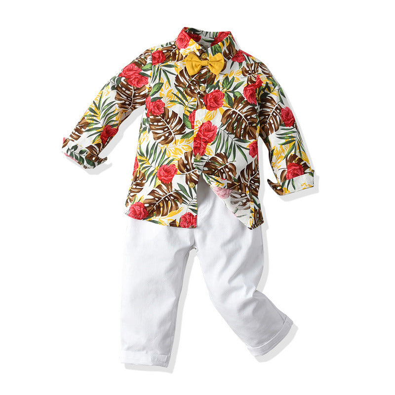 Baby Boy Set Suits Printed Floral Bow Tie 2 Pcs Suits