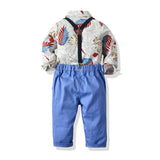 Gray Printed Long-sleeved Suspenders Baby Boy 2 Pcs Set suits