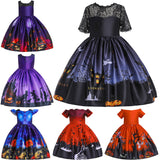2-12T Kid Baby Girl Pumpkin Lantern Print Halloween Dress