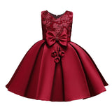 Kid Girls Performance Pompous Four-color Beaded Bow Dress