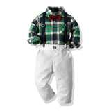 Baby Boy Bow Tie Long Sleeve Plaid Christmas Set 2 Pcs suits