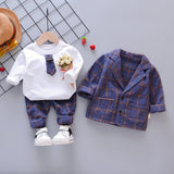 Boy Suit Autumn Plaid Long Sleeves Fashion 3 Pcs Set