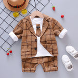 Boy Suit Autumn Plaid Long Sleeves Fashion 3 Pcs Set