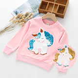 Kid Girls Autumn Pony Unicorn Color-changing Sequined Pullover Cotton Shirts
