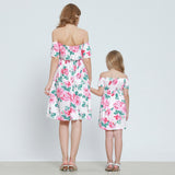 Family Matching Parent-child Mother-daughter One Shoulder Printed Dresses