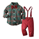 Plaid Lattice Red Bow Tie Baby Boy 2 Pcs Set suits