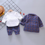 Boy Suit Autumn Plaid Long Sleeves Fashion 3 Pcs Set