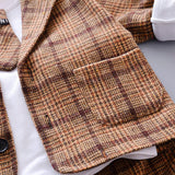 Boy Suit Autumn Plaid Long Sleeves Fashion 3 Pcs Set