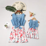 Family Matching Parent-child Mosaic Short Flower Dresses