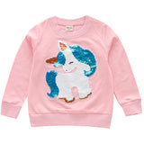 Kid Girls Autumn Pony Unicorn Color-changing Sequined Pullover Cotton Shirts