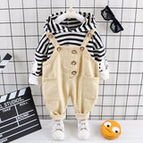 Boys Girls Bib Boys Striped Hooded Long Sleeve 2 Pcs Set