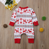 Baby Boy Girl Christmas Elk Red One-piece Rompers