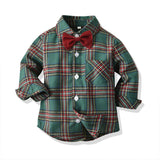 Plaid Lattice Red Bow Tie Baby Boy 2 Pcs Set suits