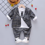 Boy Suit Autumn Plaid Long Sleeves Fashion 3 Pcs Set