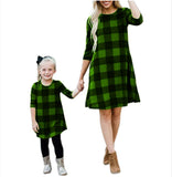 Family Matching Three-quarter Sleeves Chequered Parent-child Dress